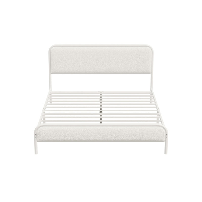Oikiture Metal Bed Frame Double Size Tufted Bedhead Boucle Beige