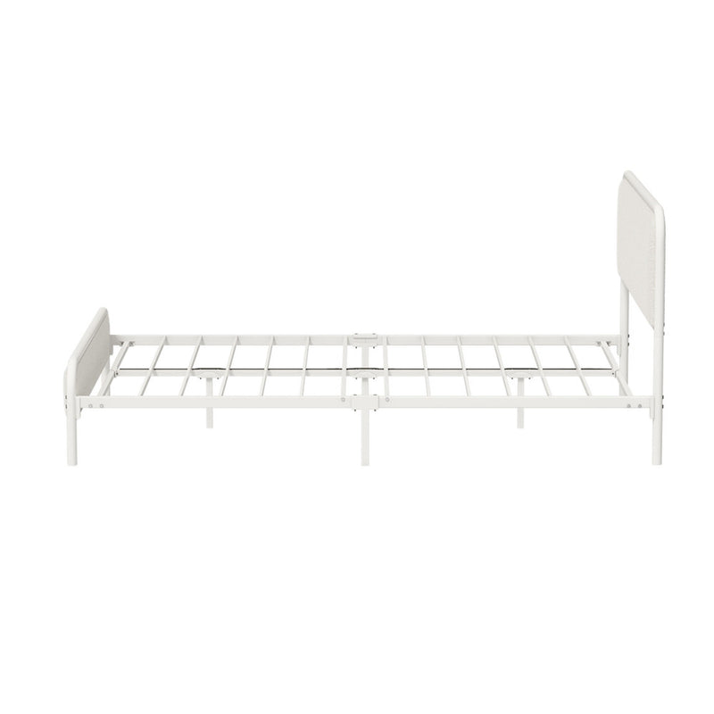 Oikiture Metal Bed Frame Queen Size Tufted Bedhead Boucle Beige