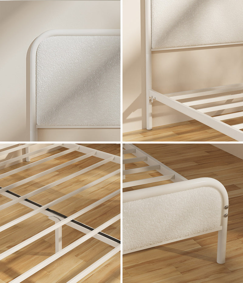 Oikiture Metal Bed Frame Queen Size Tufted Bedhead Boucle Beige