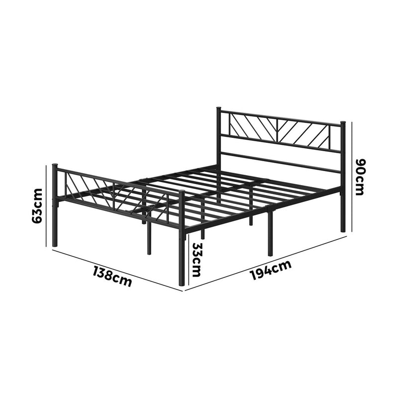 Oikiture Metal Bed Frame Double Size Bed Base Platform Black SIS