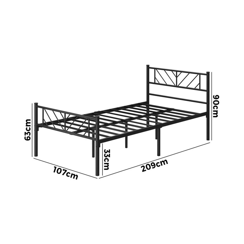 Oikiture Metal Bed Frame King Single Bed Base Platform Black SIS
