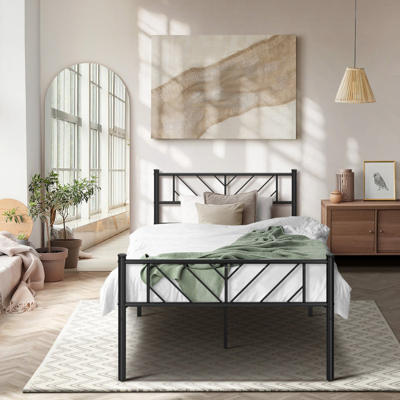 Oikiture Metal Bed Frame King Single Bed Base Platform Black SIS