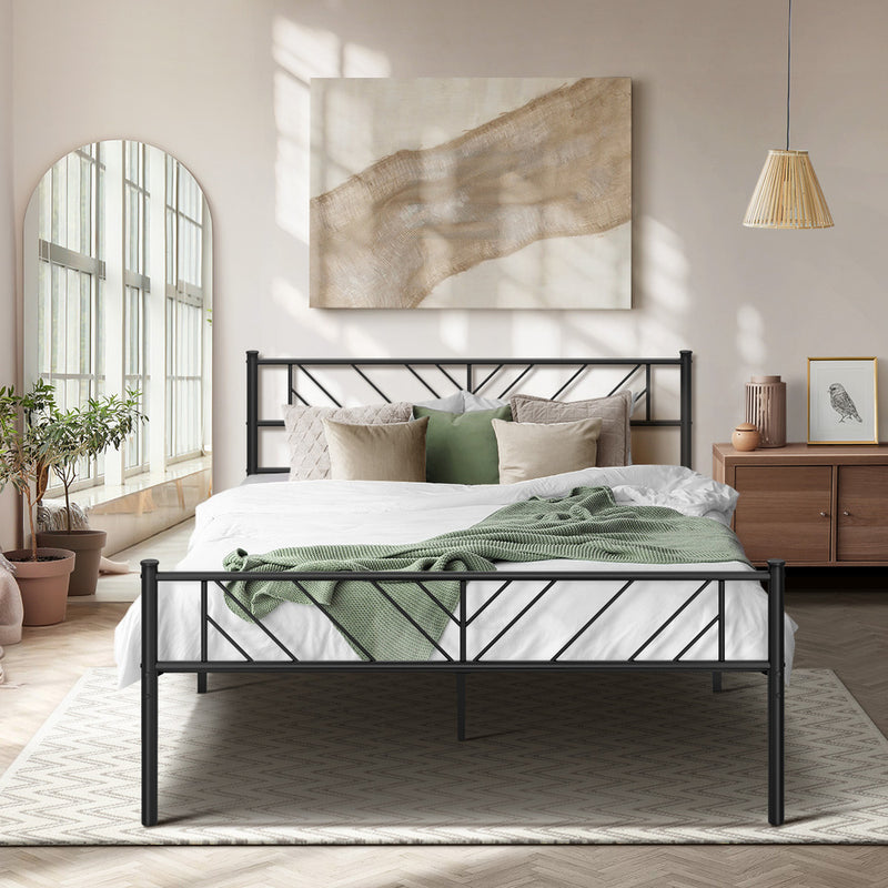 Oikiture Metal Bed Frame Queen Size Bed Base Platform Black SIS