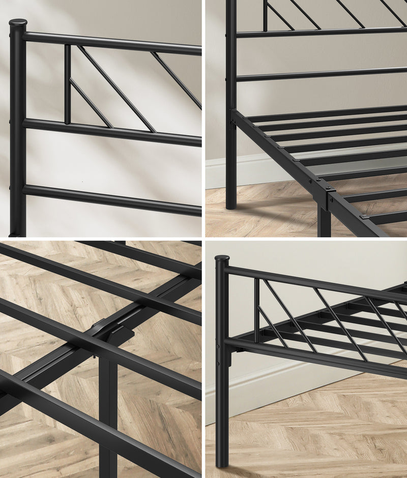 Oikiture Metal Bed Frame Queen Size Bed Base Platform Black SIS