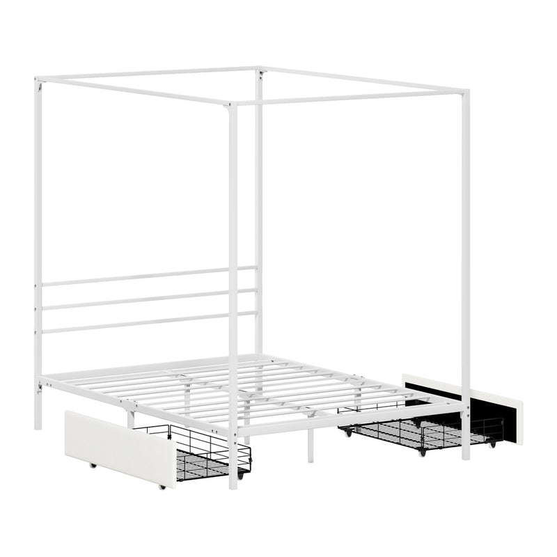 Oikiture Canopy Double Bed Frame with 2 Drawers White