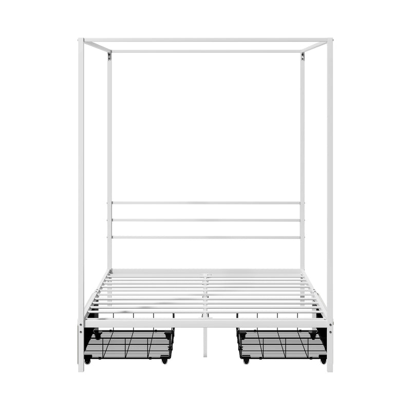 Oikiture Canopy Double Bed Frame with 2 Drawers White