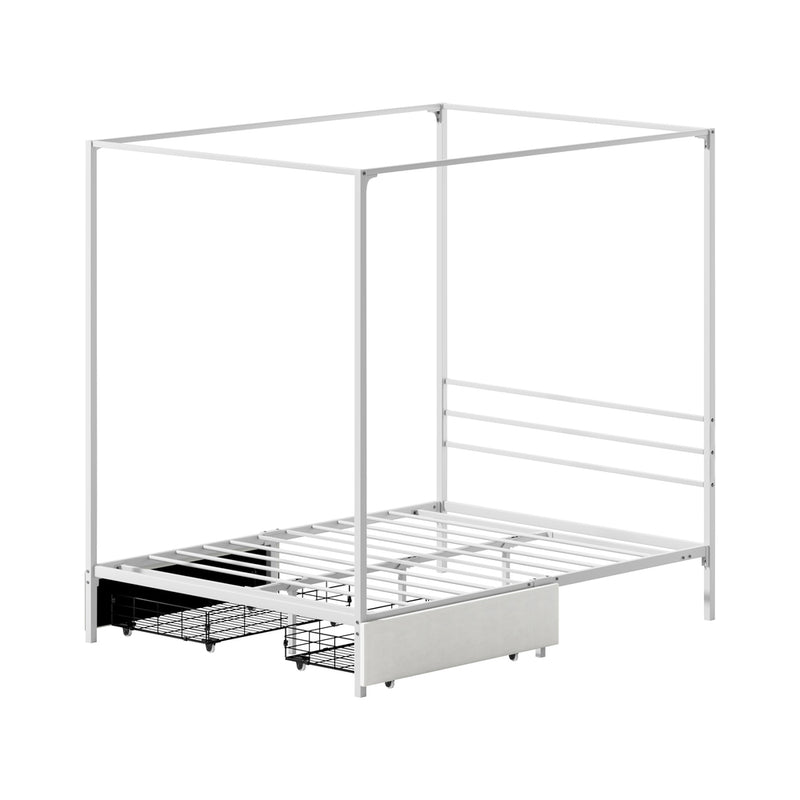 Oikiture Canopy Double Bed Frame with 2 Drawers White