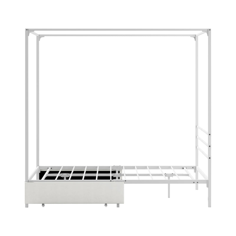 Oikiture Canopy Double Bed Frame with 2 Drawers White