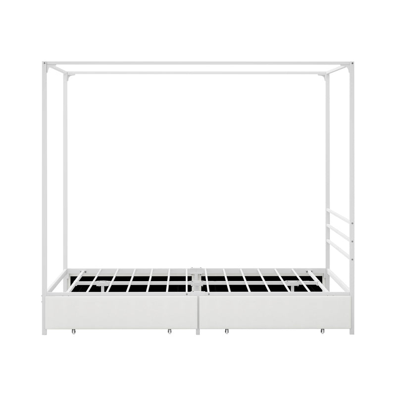 Oikiture Canopy Queen Bed Frame with 2 Drawers White