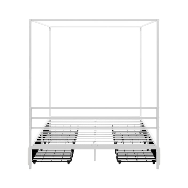 Oikiture Canopy Queen Bed Frame with 2 Drawers White