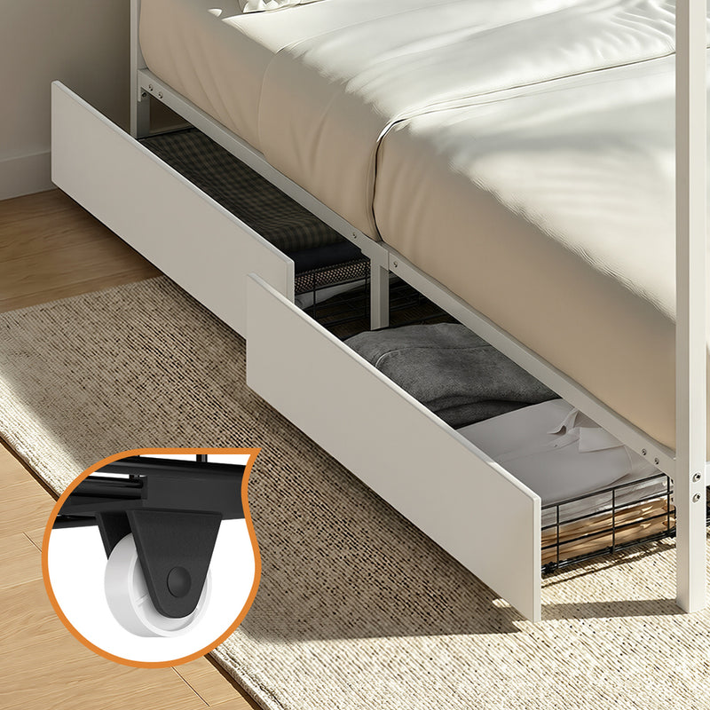 Oikiture Canopy Queen Bed Frame with 2 Drawers White