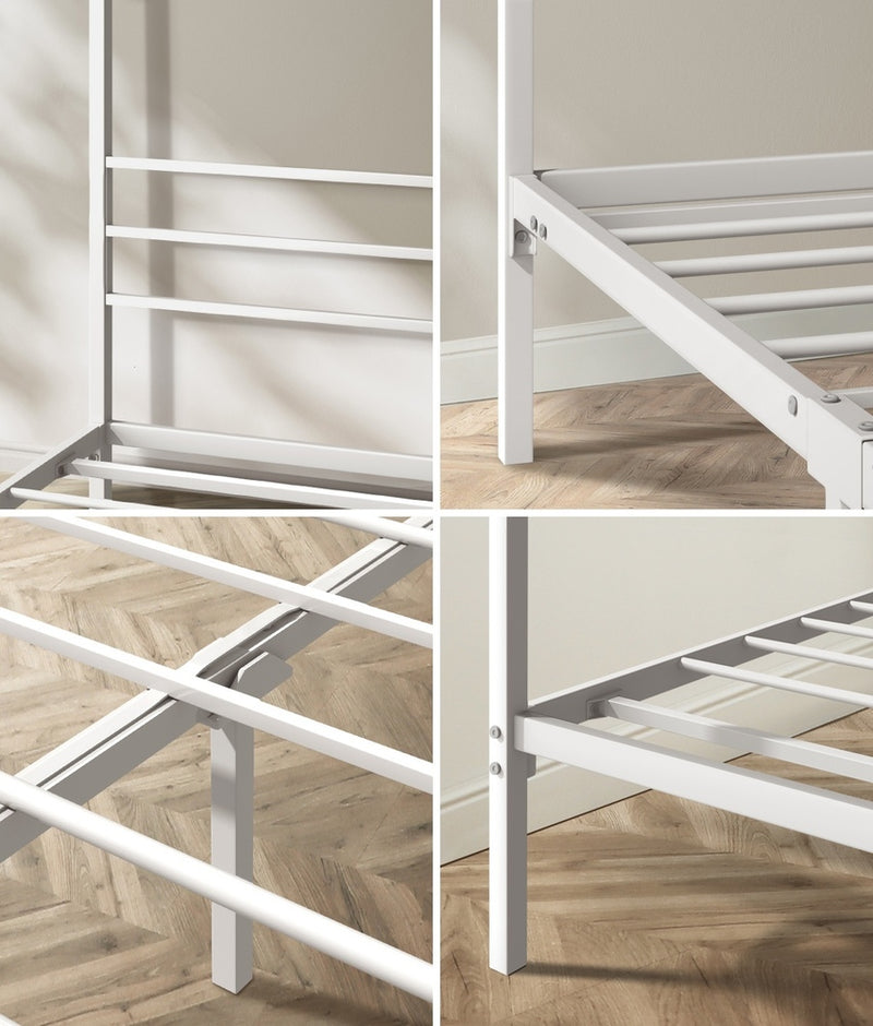 Oikiture Metal Canopy Bed Frame Queen Size White