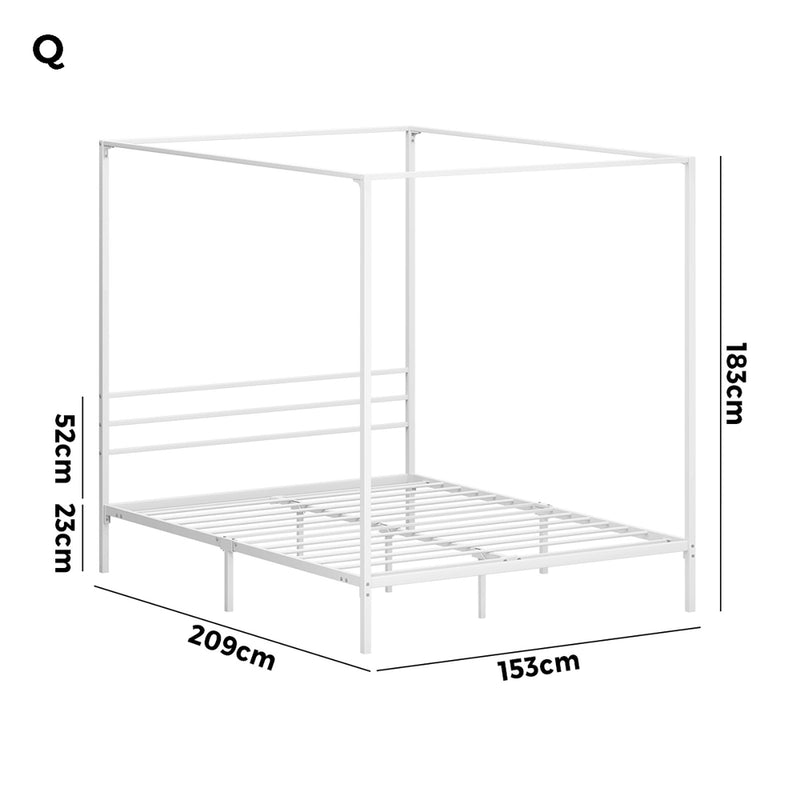 Oikiture Metal Canopy Bed Frame Queen Size White