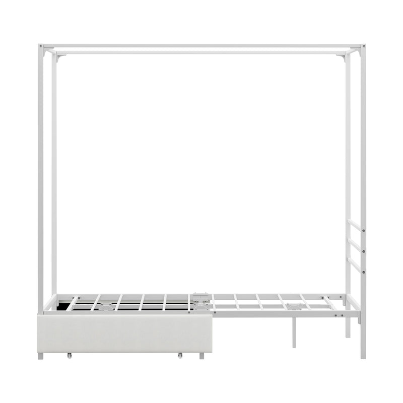 Oikiture Canopy Single Bed Frame with 2 Drawers White