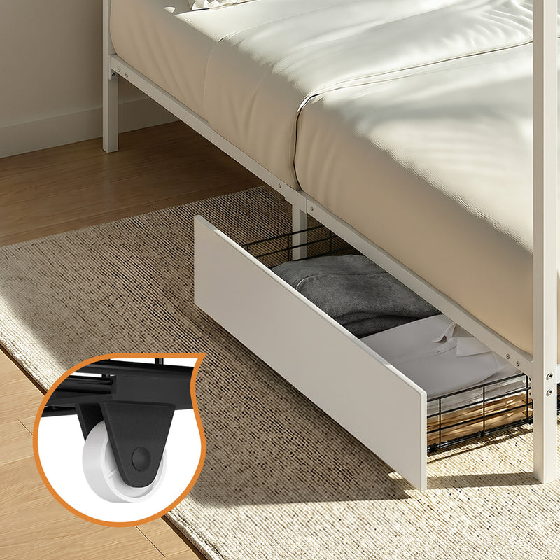 Oikiture Canopy Single Bed Frame with 2 Drawers White