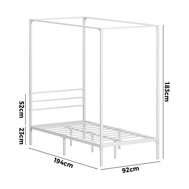 Oikiture Metal Canopy Bed Frame Single Size Beds Platform White