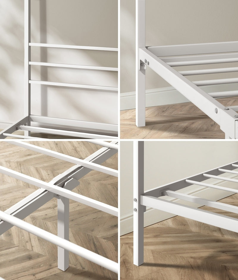 Oikiture Metal Canopy Bed Frame Single Size Beds Platform White
