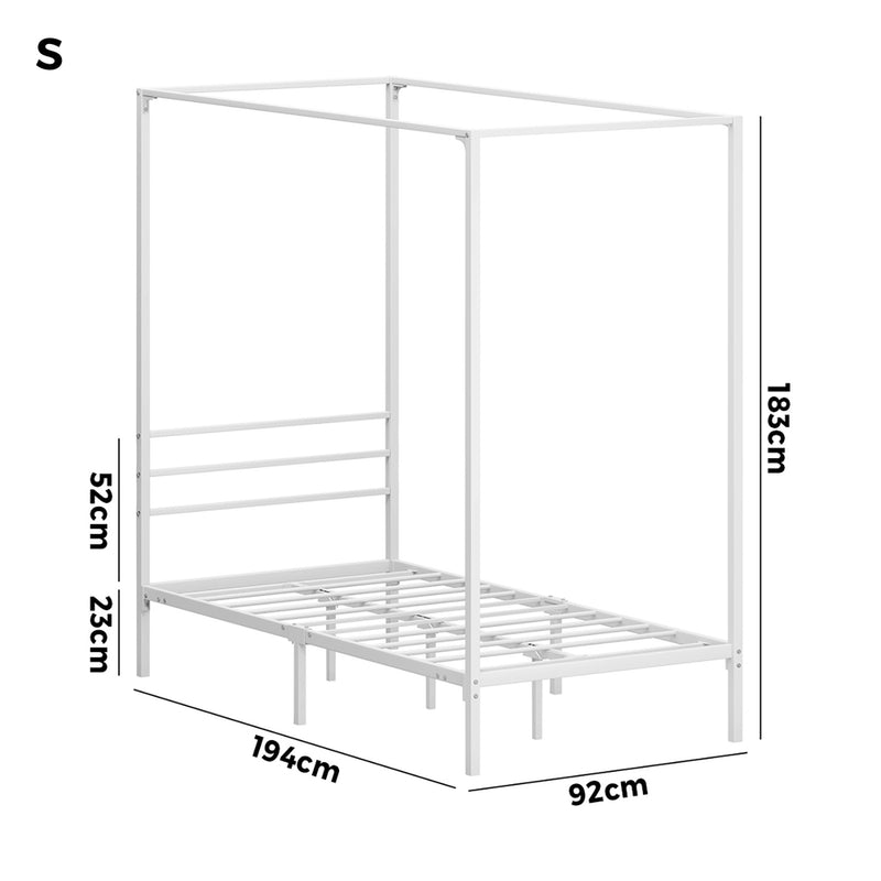 Oikiture Metal Canopy Bed Frame Single Size White
