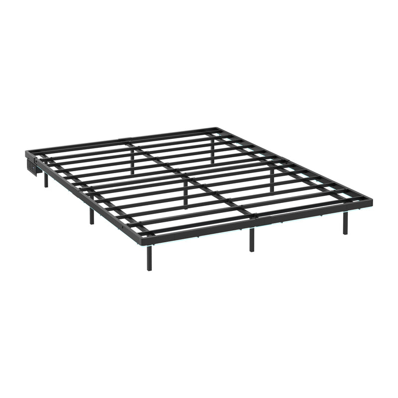 Oikiture Floating Double Metal Bed Frame LED Light AC USB Black