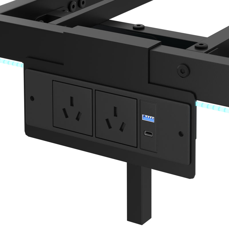 Oikiture Floating Double Metal Bed Frame LED Light AC USB Black
