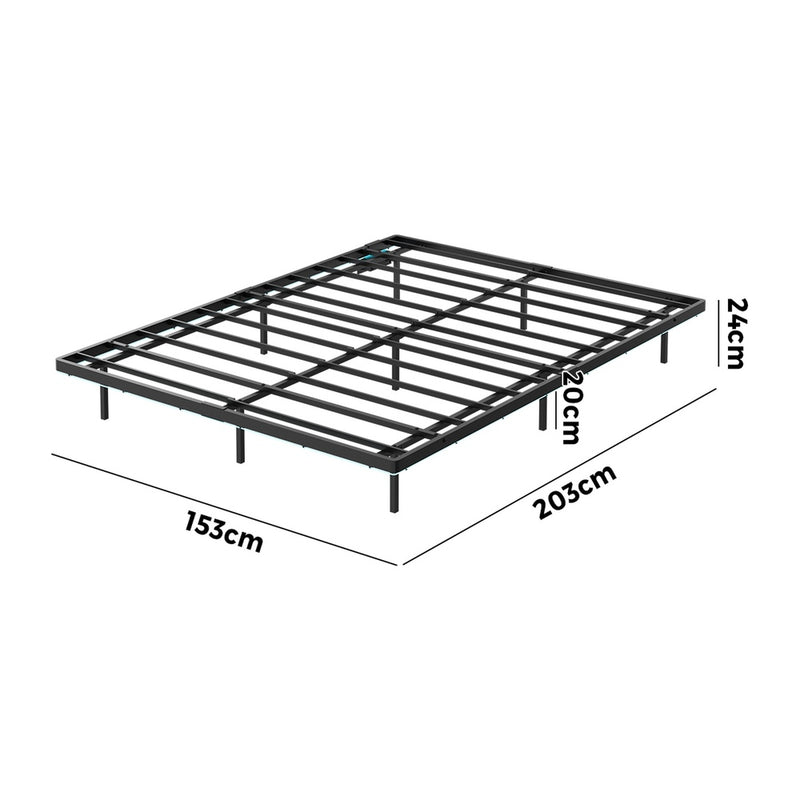 Oikiture Floating Metal Bed Frame Queen Size LED Light AC USB Black