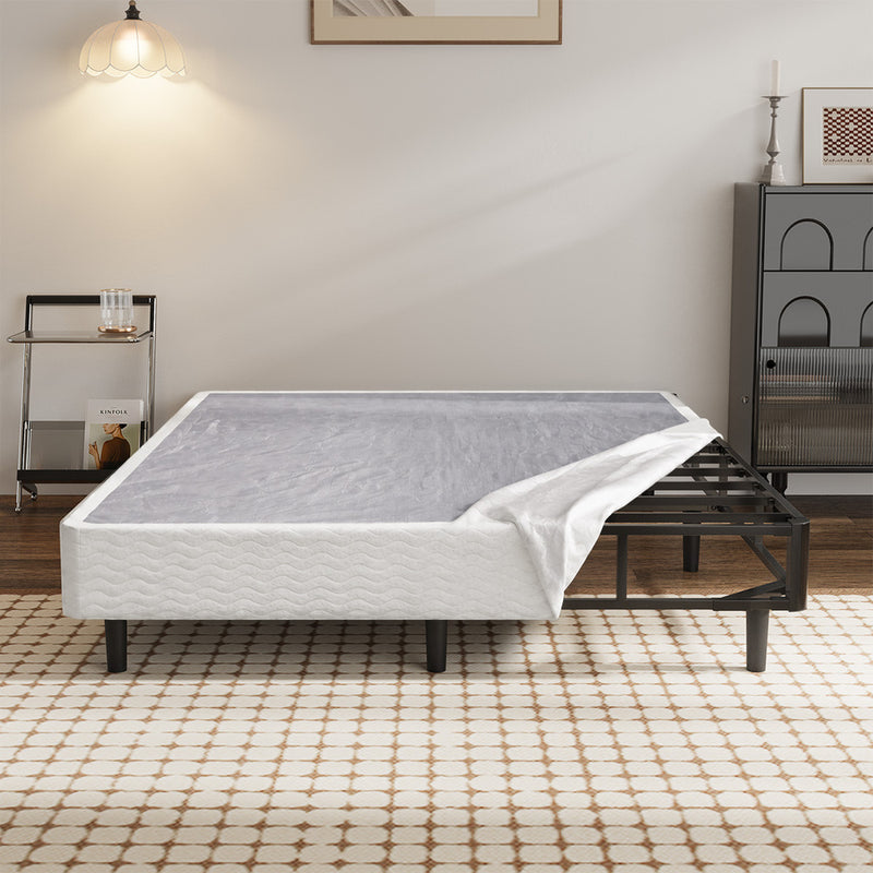 Oikiture Queen Ensemble Metal Bed Base Fabric Cover Platform Bed