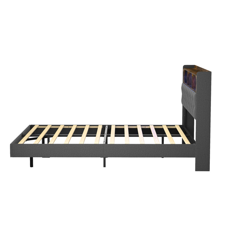 Oikiture Double Size Bed Frame Floating Beds With LED Headboard USB
