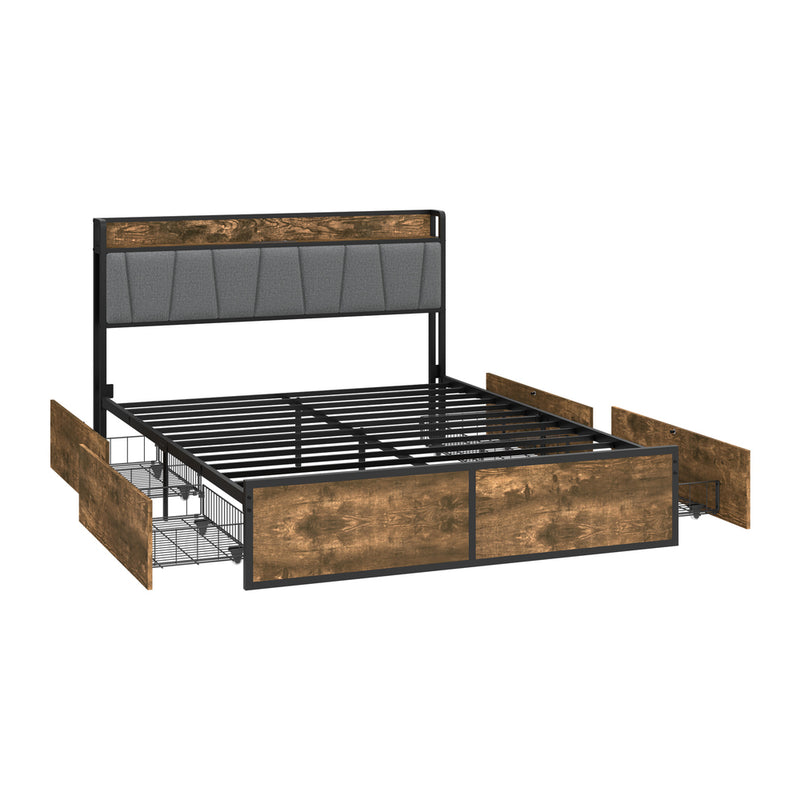 Oikiture Double Metal Bed Frame Storage Headboard AC USB Charge