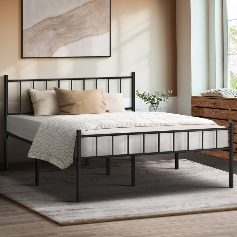 Oikiture Bed Frame Double Size Metal Base Platform Black COMA