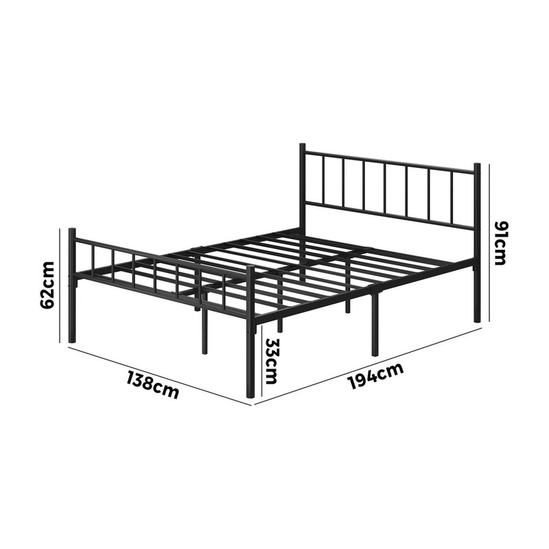 Oikiture Bed Frame Double Size Metal Base Platform Black COMA