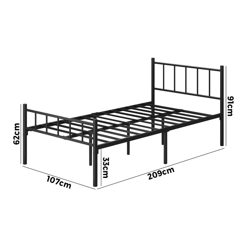 Oikiture Bed Frame King Single Metal Base Platform Black COMA