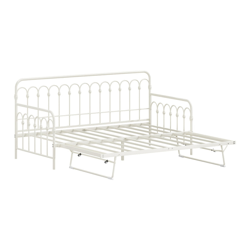 Oikiture Trundle Bed Frame Daybed Single Size Base Metal Beige