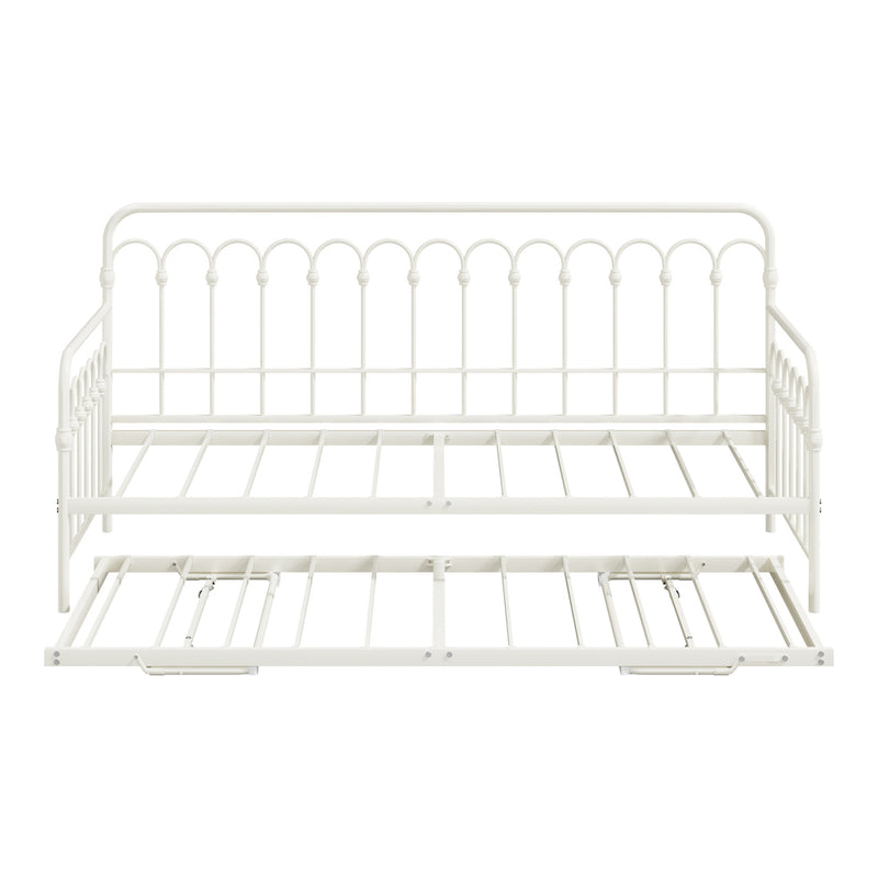 Oikiture Trundle Bed Frame Daybed Single Size Base Metal Beige
