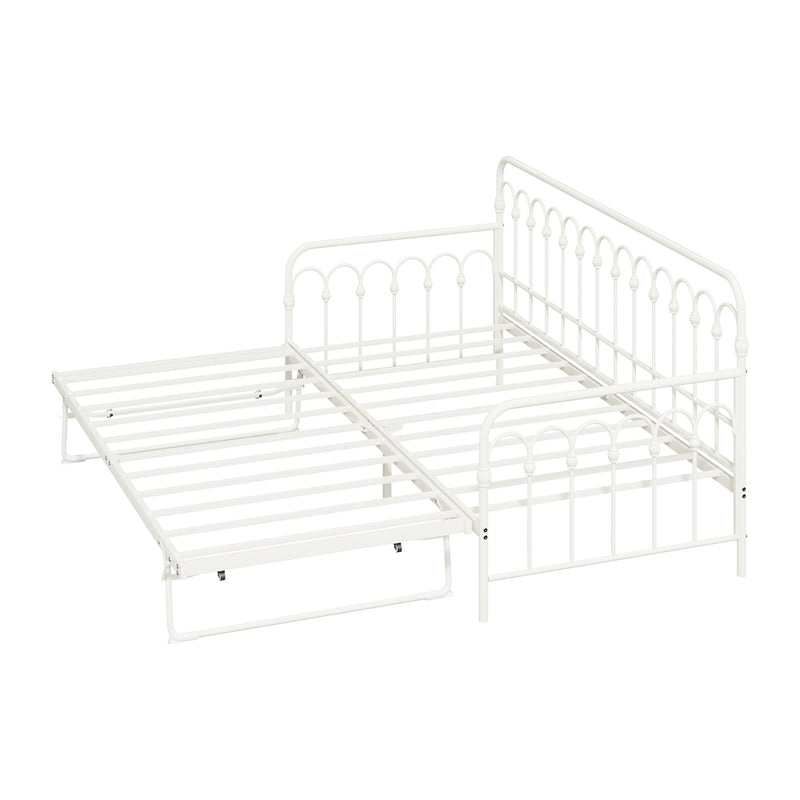 Oikiture Trundle Bed Frame Daybed Single Size Base Metal Beige