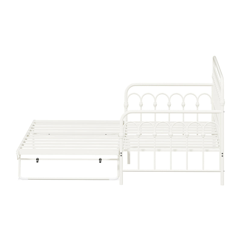 Oikiture Trundle Bed Frame Daybed Single Size Base Metal Beige