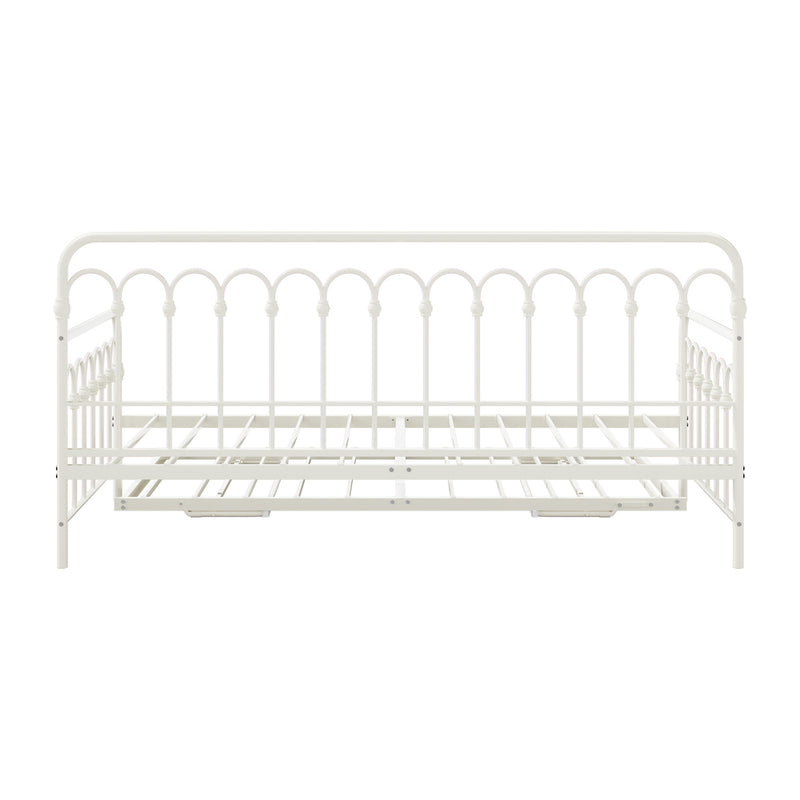 Oikiture Trundle Bed Frame Daybed Single Size Base Metal Beige