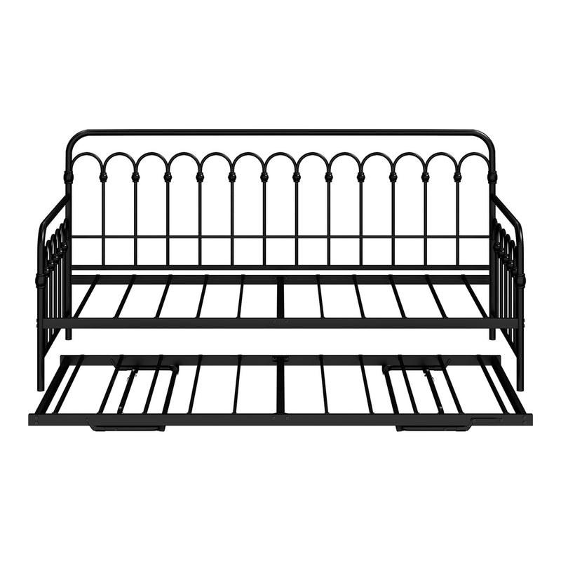 Oikiture Trundle Bed Frame Daybed Single Size Base Metal Black