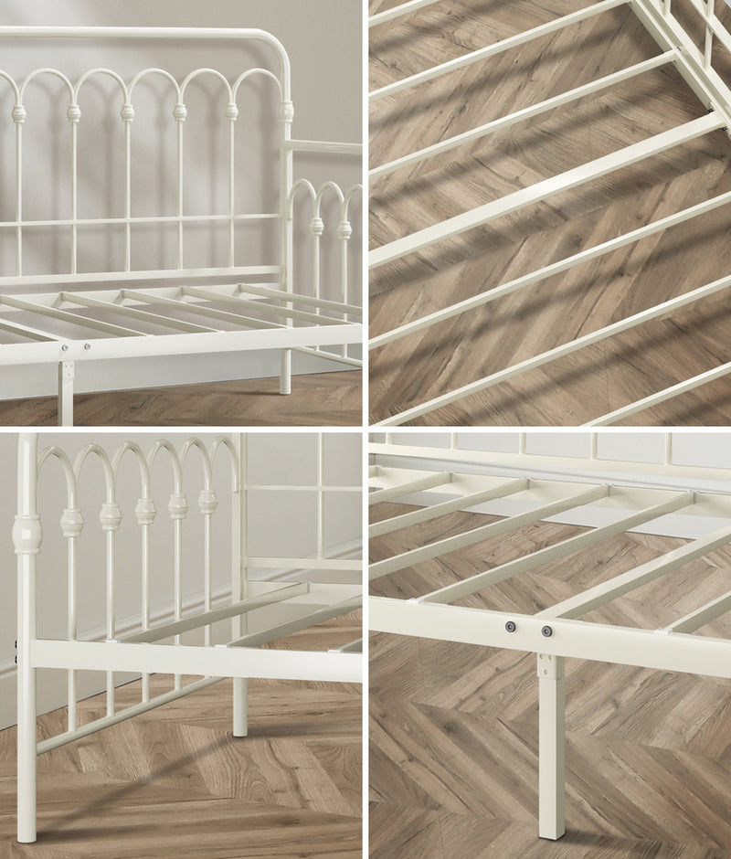 Oikiture Metal Daybed Frame Single Size Sofa Bed Steel Slat Beige