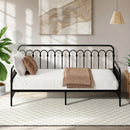 Oikiture Metal Daybed Frame Single Size Sofa Bed Steel Slat Black