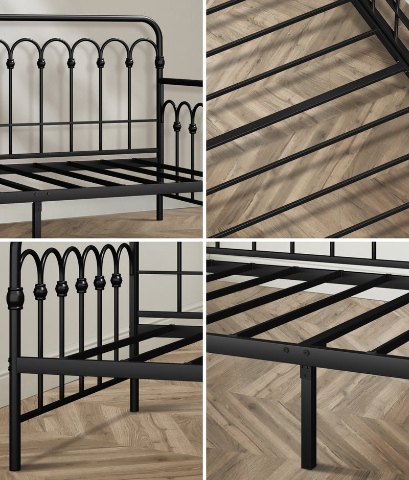 Oikiture Metal Daybed Frame Single Size Sofa Bed Steel Slat Black