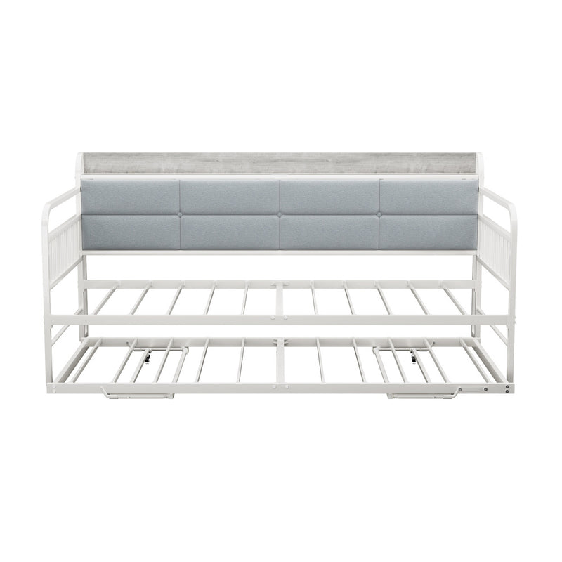 Oikiture Trundle Bed Frame Daybed Base Single LED Headboard USB