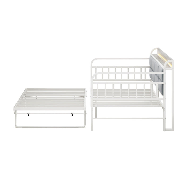 Oikiture Trundle Bed Frame Daybed Base Single LED Headboard USB