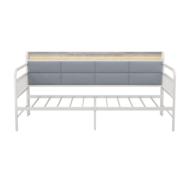 Oikiture Metal Daybed Frame Single LED Headboard USB Charge