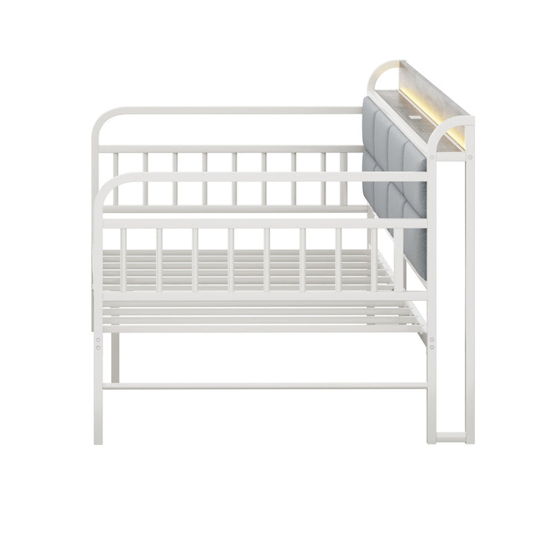Oikiture Metal Daybed Frame Single LED Headboard USB Charge