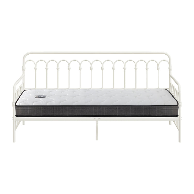 Oikiture Metal Daybed Frame Single Size Sofa Bed with Mattress Beige