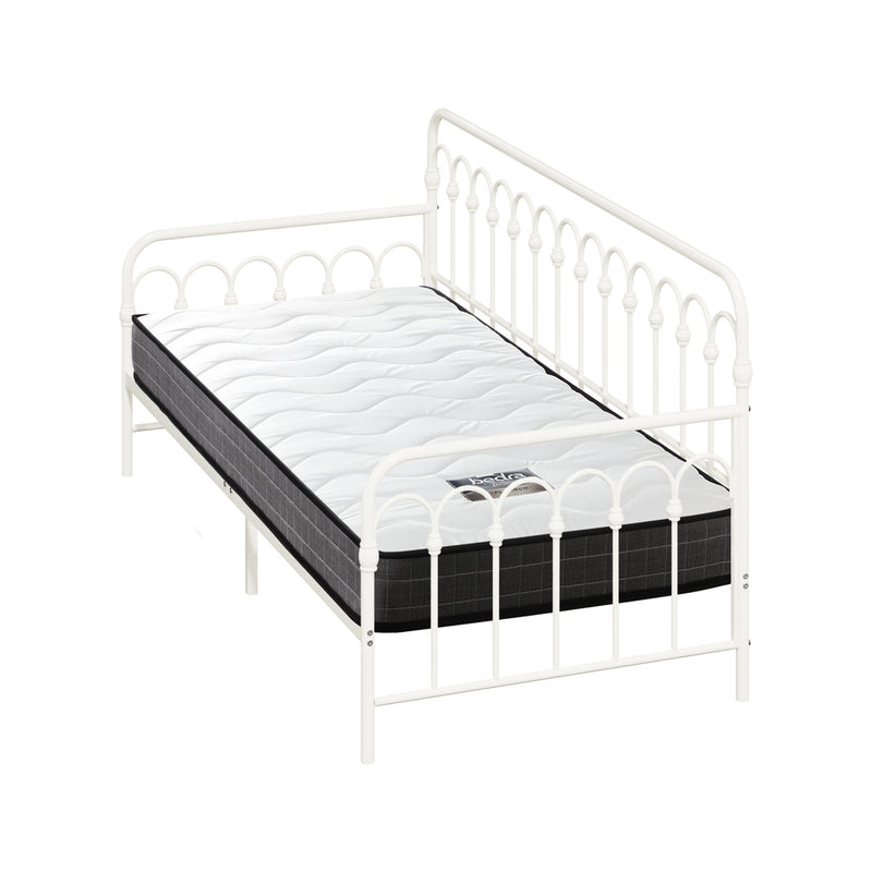Oikiture Metal Daybed Frame Single Size Sofa Bed with Mattress Beige
