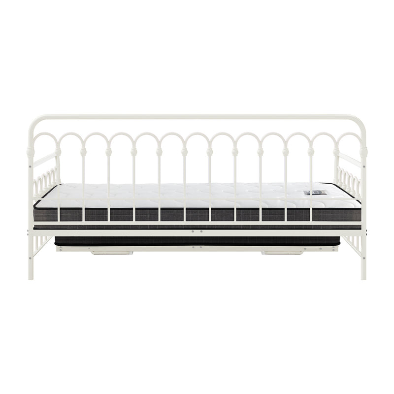 Oikiture Trundle Bed Frame Daybed Single Size Beige with Mattress x2