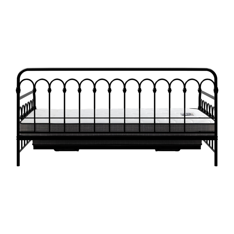 Oikiture Trundle Bed Frame Daybed Single Size Black with Mattress x2