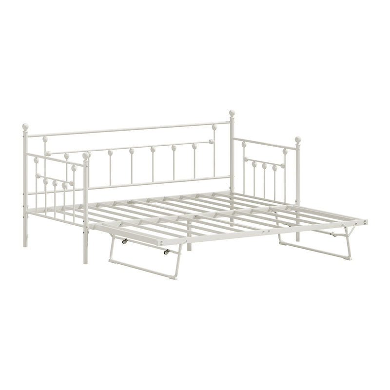 Oikiture Trundle Bed Frame Single Size Metal 2x Single Beds Beige