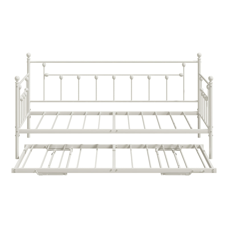 Oikiture Trundle Bed Frame Single Size Metal 2x Single Beds Beige